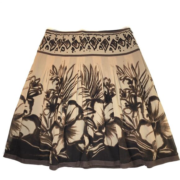 Y2K THE LIMITED Silk Chiffon Skirt Brown Floral Lined Flared Flowy Pleated Sz 0 - Picture 1 of 9